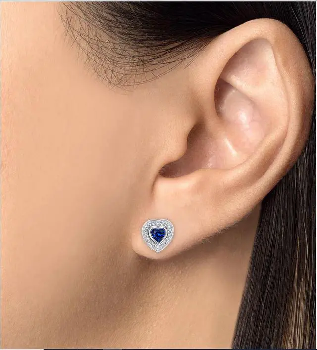 Alt view image 4 of 7 - 925 Sterling Silver Blue Heart Necklace & Earrings Set Made in Italy