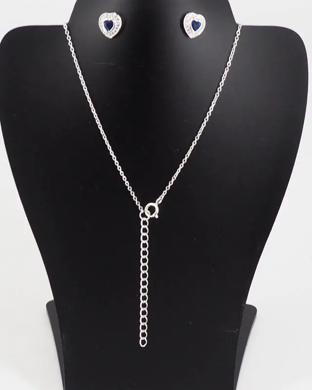 Alt view image 6 of 7 - 925 Sterling Silver Blue Heart Necklace & Earrings Set Made in Italy