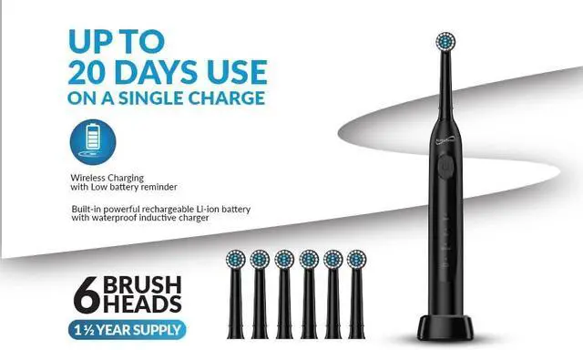 Alt view image 13 of 14 - Supersonic Sonic ZOOM +TB-1000 Toothbrush 6 Heads & Wireless Rechargeable Black