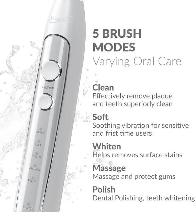 Alt view image 12 of 14 - Supersonic Sonic Zoom Whitening Electric Toothbrush 40,000 VPM 5 Modes 8 Heads TB-5100 White