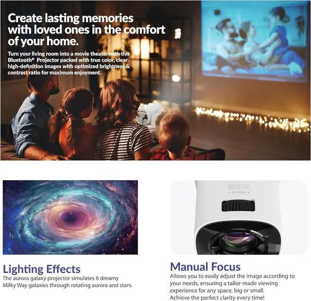Alt view image 10 of 13 - Supersonic SC-92P Smart Wi-Fi HD Projector  720p Native, 1080p Support, 1760 Lumens, Galaxy Light Effects, Bluetooth, Built-in Apps, HDMI/USB, Mirror Cast | Rotatable