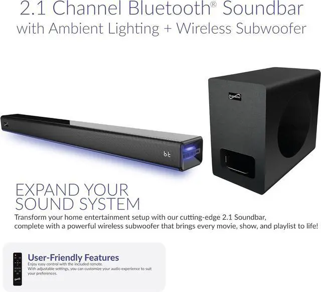Alt view image 2 of 6 - Supersonic SC-1425WSW 2.1 Bluetooth Soundbar w/ Wireless Subwoofer, HDMI ARC, FM, USB  80W