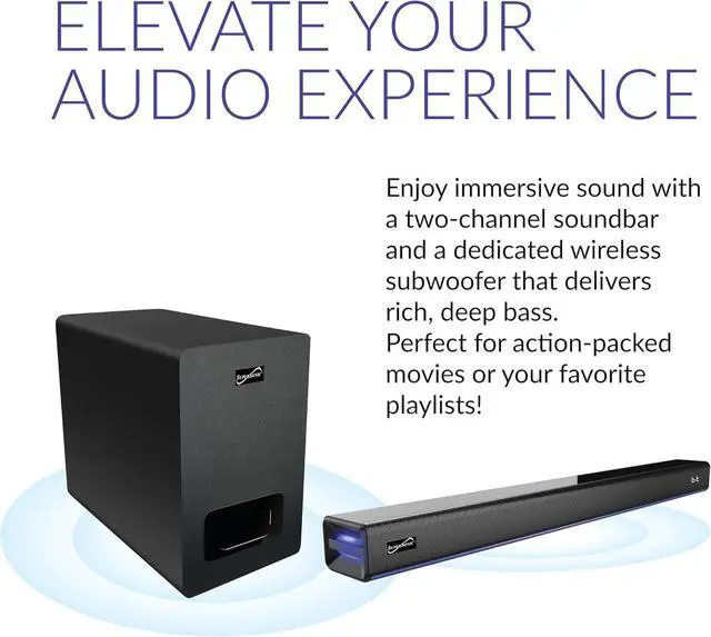 Alt view image 3 of 6 - Supersonic SC-1425WSW 2.1 Bluetooth Soundbar w/ Wireless Subwoofer, HDMI ARC, FM, USB  80W