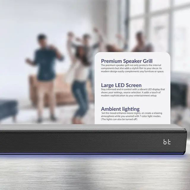 Alt view image 4 of 6 - Supersonic SC-1425WSW 2.1 Bluetooth Soundbar w/ Wireless Subwoofer, HDMI ARC, FM, USB  80W