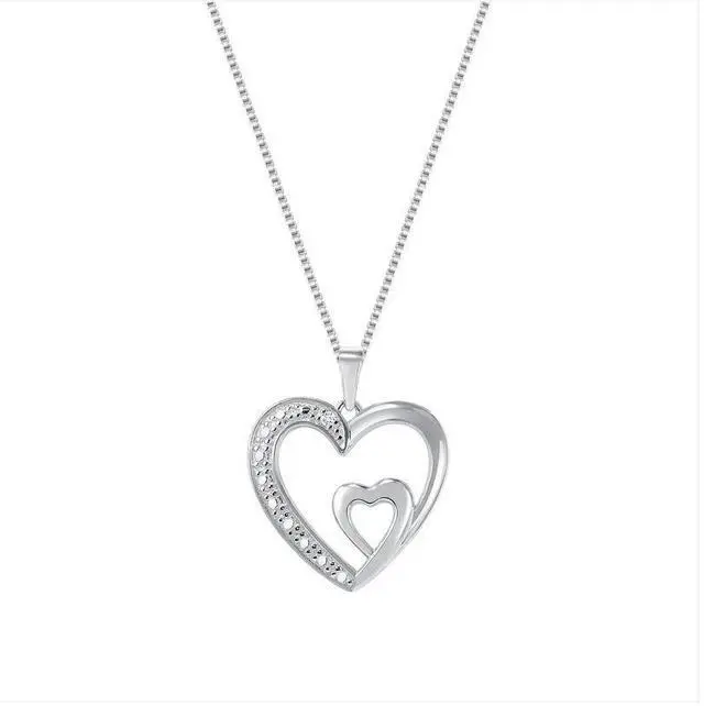 Main image of 0.925 Sterling Silver Rhodium Plated Heart Pendant Necklace Double Heart Design, Hypoallergenic & Tarnish-Resistant, Gif
