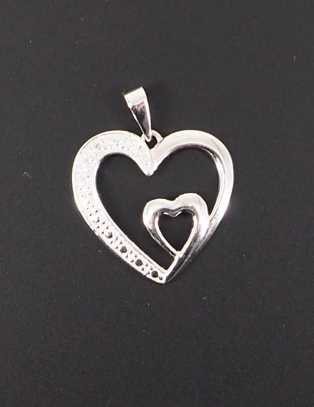Alt view image 3 of 6 - 0.925 Sterling Silver Rhodium Plated Heart Pendant Necklace Double Heart Design, Hypoallergenic & Tarnish-Resistant, Gif
