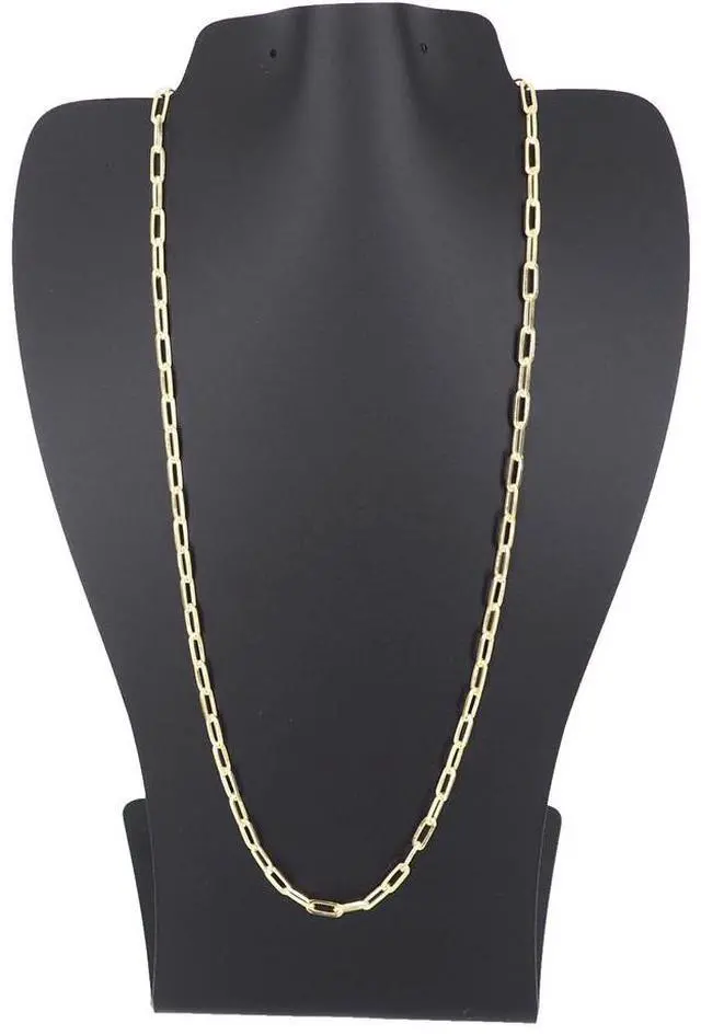 Alt view image 4 of 7 - Solid 925 Sterling Silver 14K Gold plated Paperclip Necklace 3mm Wide, 20 Inch Long Paper Clip Chain Italy