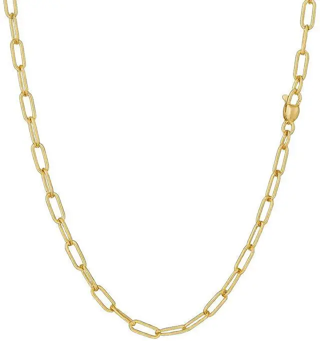 Alt view image 5 of 7 - Solid 925 Sterling Silver 14K Gold plated Paperclip Necklace 3mm Wide, 20 Inch Long Paper Clip Chain Italy