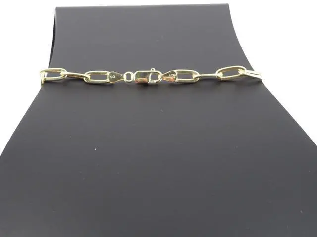 Alt view image 6 of 7 - Solid 925 Sterling Silver 14K Gold plated Paper Clip Bracelet 4mm Width, 7 Inch Paperclip Chain Italy