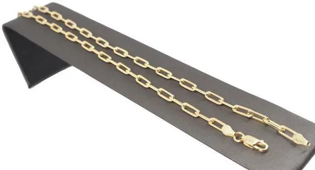Alt view image 7 of 7 - Solid 925 Sterling Silver 14K Gold plated Paper Clip Bracelet 4mm Width, 7 Inch Paperclip Chain Italy