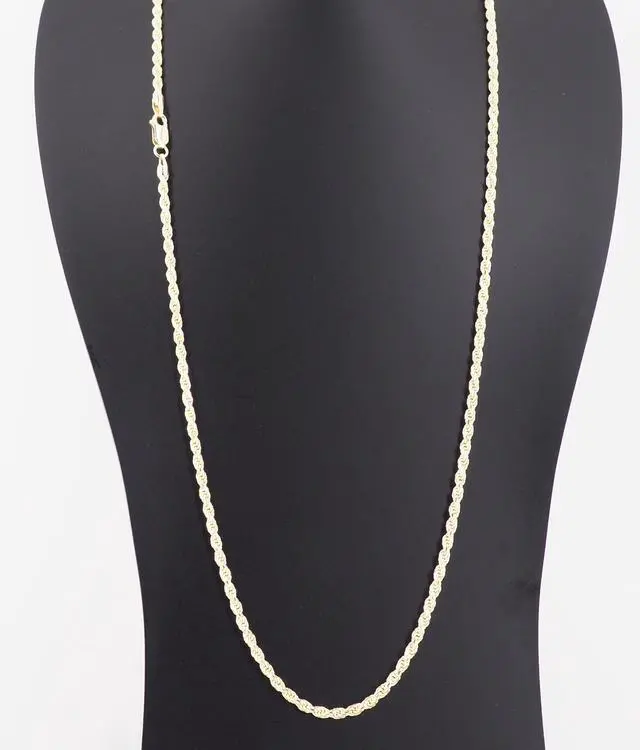 Alt view image 4 of 7 - Solid 925 Sterling Silver 14K Gold Plated 22" 2.5MM Diamond Cut Rope Chain Necklace Italy for Men & Women stamped 0.925