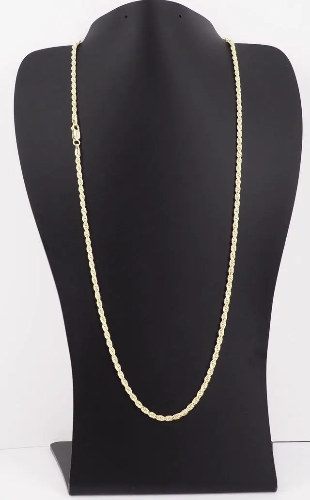 Alt view image 7 of 7 - Solid 925 Sterling Silver 14K Gold Plated 22" 2.5MM Diamond Cut Rope Chain Necklace Italy for Men & Women stamped 0.925