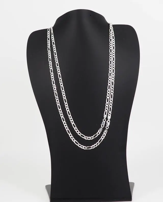 Alt view image 7 of 7 - Solid 925 Sterling Silver Italian 5mm Flat 24 Figaro Link Chain Necklace for Women Men Made in Italy FIG120-24