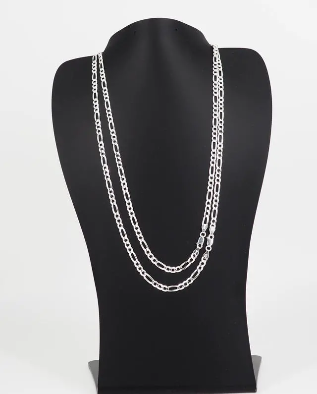 Alt view image 7 of 7 - Solid 925 Sterling Silver Italian 5mm22"  Flat Figaro Link Chain Necklace Unisex, All ages