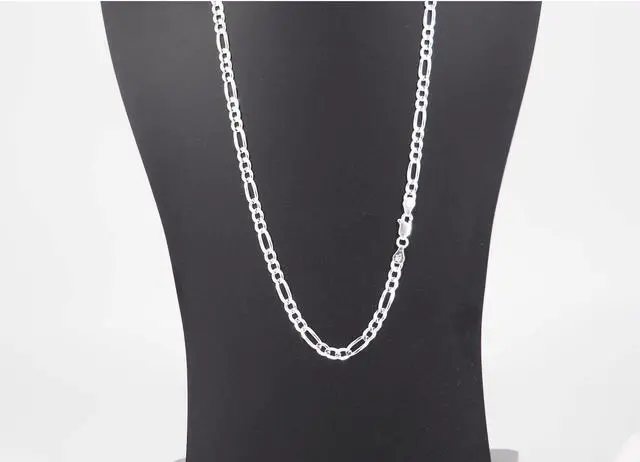 Alt view image 5 of 7 - Solid 925 Sterling Silver Italian 5mm22"  Flat Figaro Link Chain Necklace Unisex, All ages