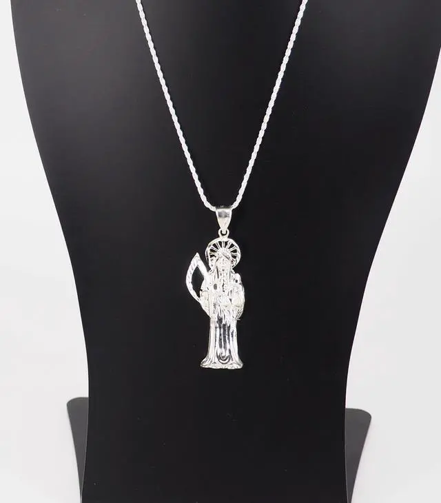 Main image of 925 Sterling Silver Saint Jude (San Judas) Diamond Cut Charm Pendant Necklace, Large, Unisex, All Ages, Italy, MST