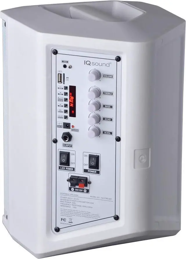 Alt view image 5 of 6 - Supersonic IQ Sound IQ-6708DJBT 8 Portable Bluetooth Speaker, TWS, LED Light Show, FM Radio, Mic & Remote, White