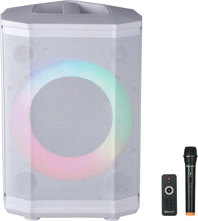 Main image of Supersonic IQ Sound IQ-6708DJBT 8 Portable Bluetooth Speaker, TWS, LED Light Show, FM Radio, Mic & Remote, White