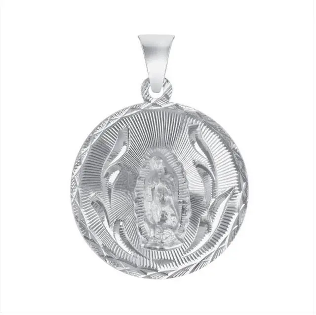 Main image of MST 925 Sterling Silver Virgin Mary & San Judas Double-Sided Diamond Cut Round Pendant, Unisex, All Ages, Large