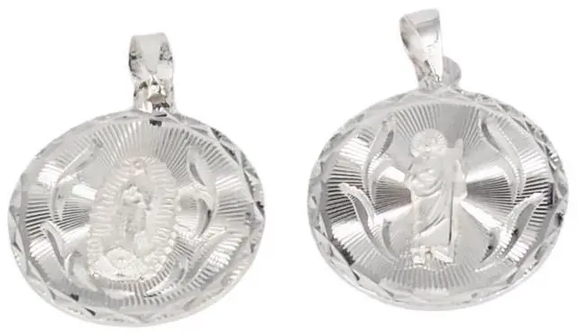 Alt view image 5 of 7 - MST 925 Sterling Silver Virgin Mary & San Judas Double-Sided Diamond Cut Round Pendant, Unisex, All Ages, Large