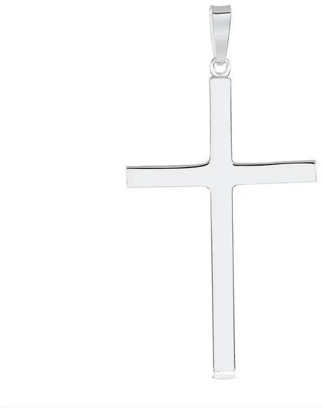 Alt view image 2 of 7 - MST Sterling Silver 925 Flat Cross Pendant Necklace, Unisex, All Ages, 4g, 50mm, Hypoallergenic