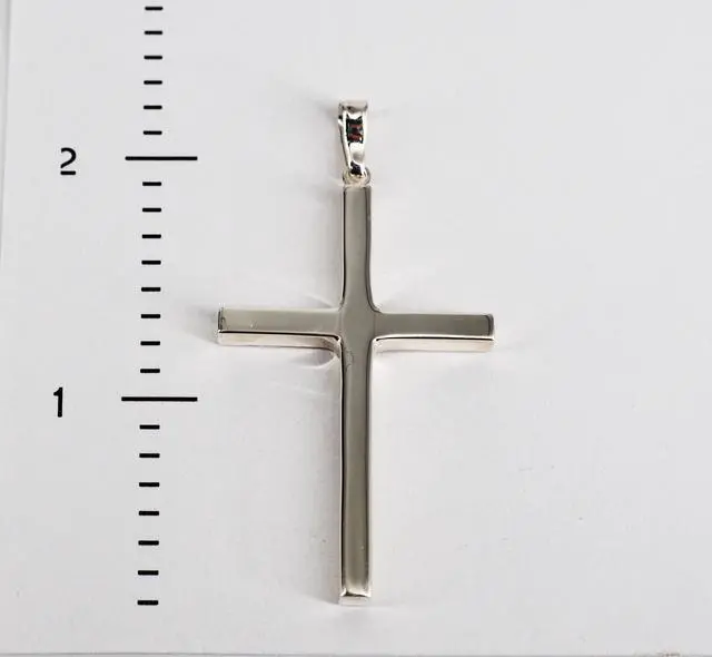 Alt view image 4 of 7 - MST Sterling Silver 925 Flat Cross Pendant Necklace, Unisex, All Ages, 4g, 50mm, Hypoallergenic