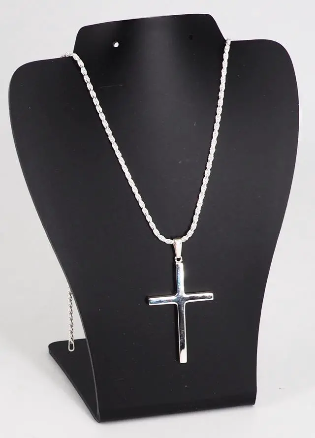 Main image of MST Sterling Silver 925 Flat Cross Pendant Necklace, Unisex, All Ages, 4g, 50mm, Hypoallergenic