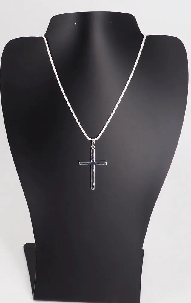 Alt view image 6 of 7 - MST Sterling Silver 925 Flat Cross Pendant Necklace, Unisex, All Ages, 4g, 50mm, Hypoallergenic