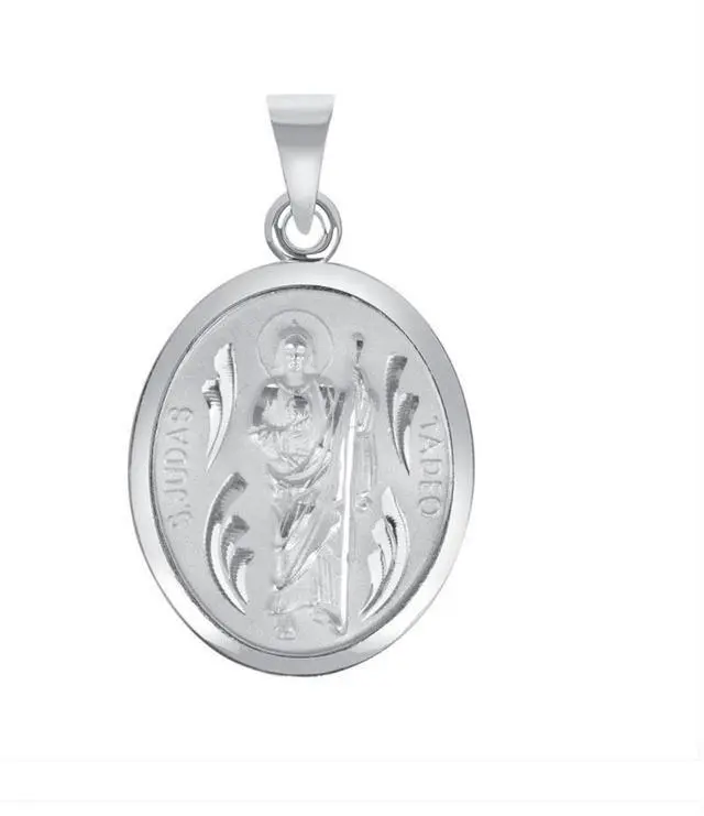 Main image of MST Sterling Silver 925 San Judas & Virgin Mary Two-Sided Oval Pendant, Medium, Unisex, All Ages