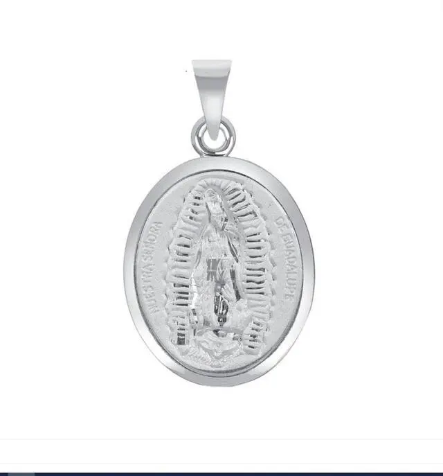 Alt view image 3 of 7 - MST Sterling Silver 925 San Judas & Virgin Mary Two-Sided Oval Pendant, Medium, Unisex, All Ages