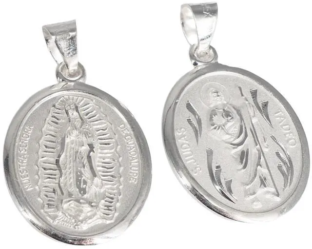 Alt view image 6 of 7 - MST Sterling Silver 925 San Judas & Virgin Mary Two-Sided Oval Pendant, Medium, Unisex, All Ages