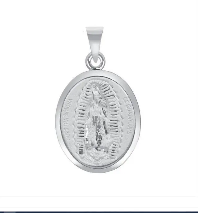 Alt view image 2 of 7 - MST Sterling Silver 925 San Judas & Virgin Mary Two-Sided Oval Pendant, Small, Unisex, All Ages
