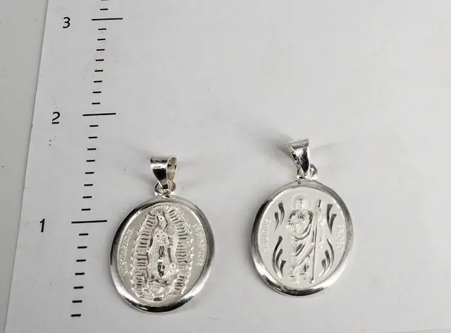 Alt view image 7 of 7 - MST Sterling Silver 925 San Judas & Virgin Mary Two-Sided Oval Pendant, Small, Unisex, All Ages