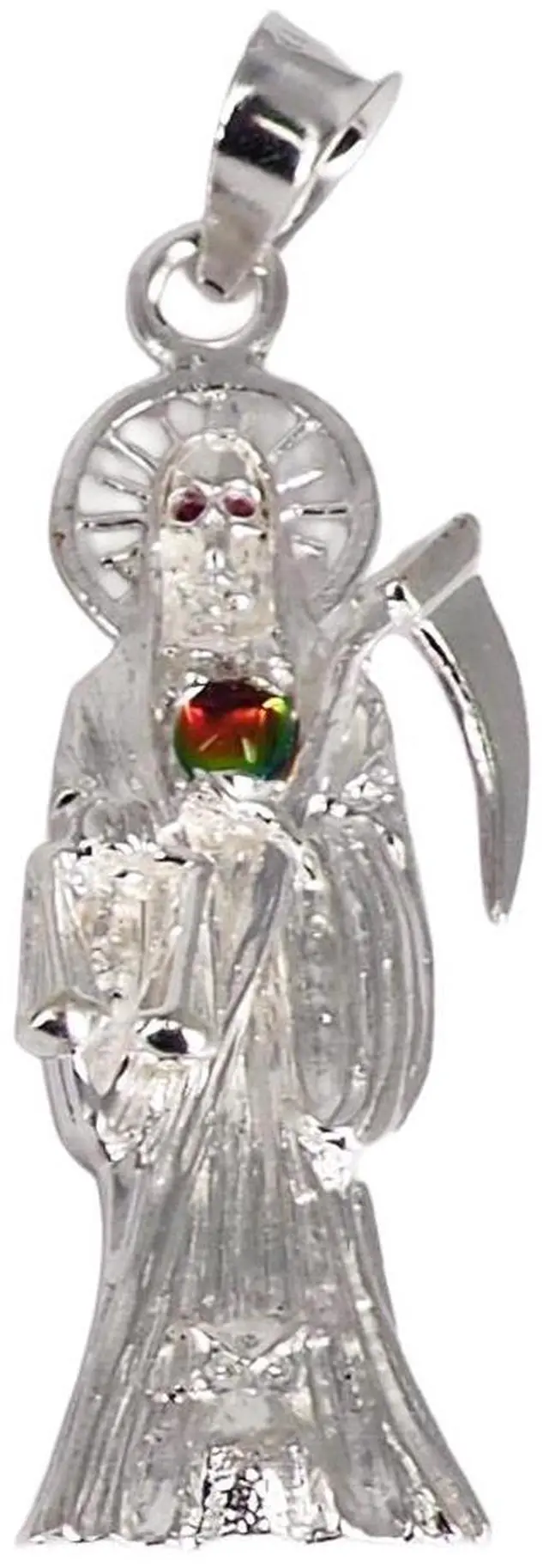 Main image of MST 925 Sterling Silver San Muerte Cubic Zirconia Ball Pendant Necklace, Unisex, All Ages, Italy