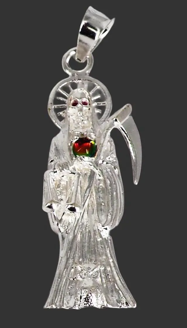 Alt view image 3 of 7 - MST 925 Sterling Silver San Muerte Cubic Zirconia Ball Pendant Necklace, Unisex, All Ages, Italy