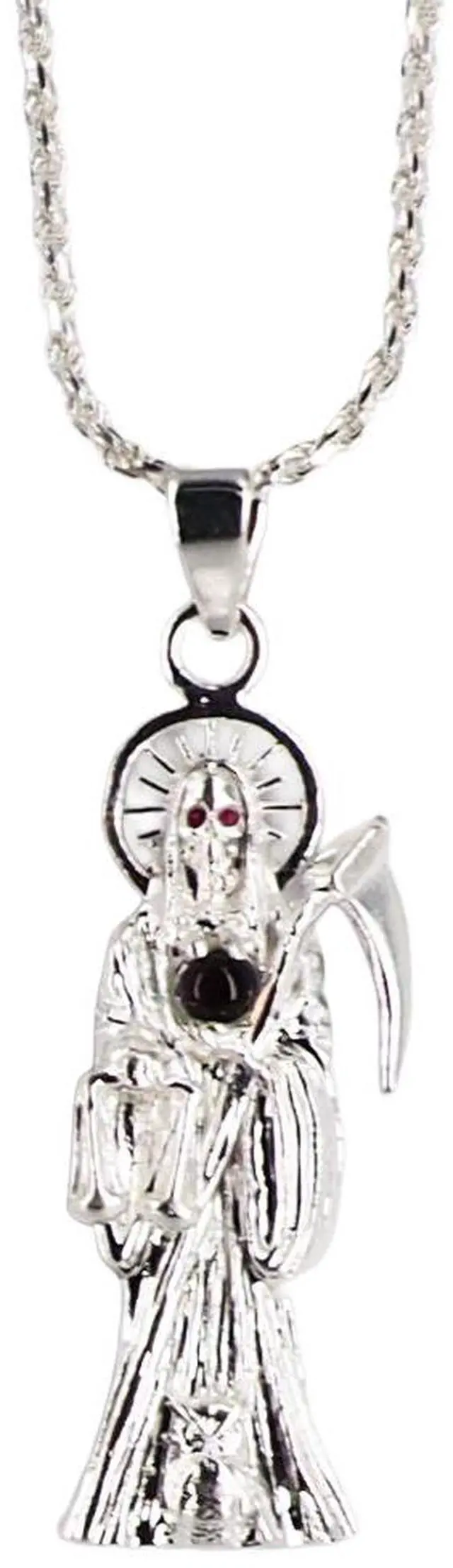 Alt view image 5 of 7 - MST 925 Sterling Silver San Muerte Cubic Zirconia Ball Pendant Necklace, Unisex, All Ages, Italy