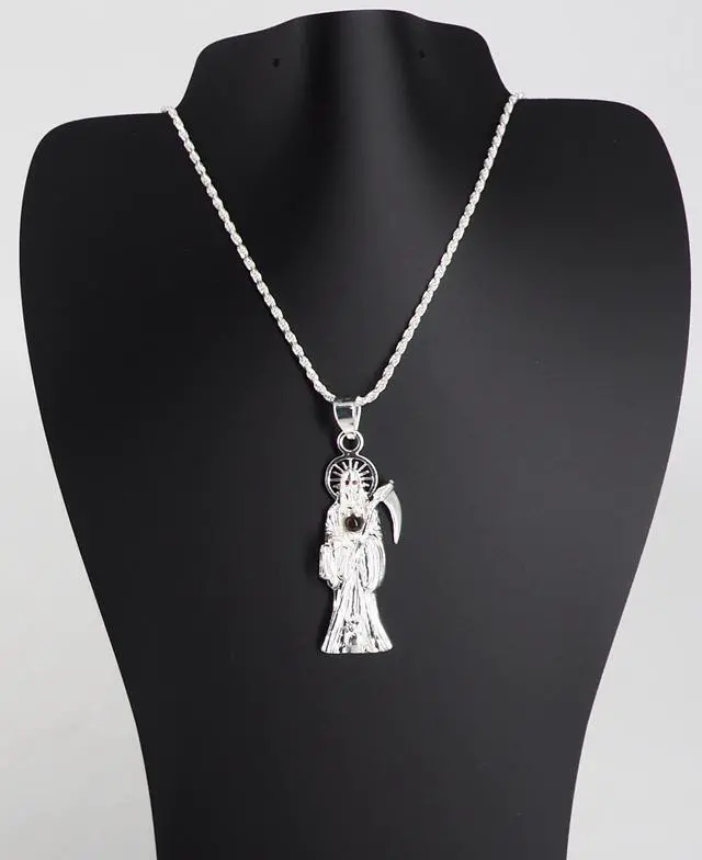 Alt view image 4 of 7 - MST 925 Sterling Silver San Muerte Cubic Zirconia Ball Pendant Necklace, Unisex, All Ages, Italy