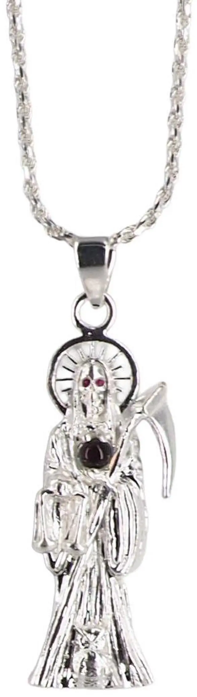 Alt view image 2 of 7 - MST 925 Sterling Silver San Muerte Cubic Zirconia Ball Pendant Necklace, Unisex, All Ages, Italy