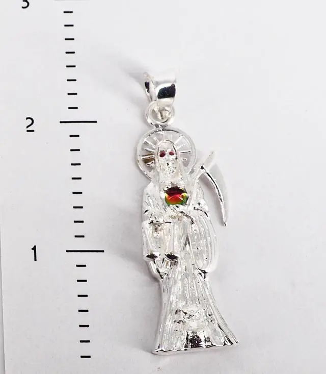 Alt view image 6 of 7 - MST 925 Sterling Silver San Muerte Cubic Zirconia Ball Pendant Necklace, Unisex, All Ages, Italy