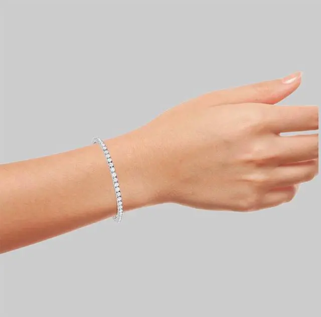 Alt view image 2 of 5 - Solid 925 Sterling Silver 7.5 Inch Tennis Bracelet 3mm Cubic Zirconia Rhodium Plated for Women BB0603-7.5