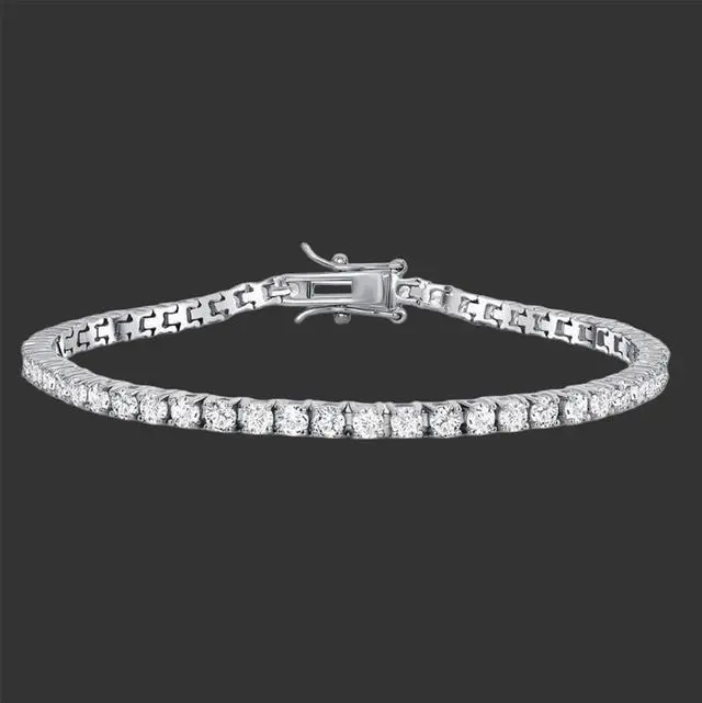 Alt view image 3 of 5 - Solid 925 Sterling Silver 7.5 Inch Tennis Bracelet 3mm Cubic Zirconia Rhodium Plated for Women BB0603-7.5