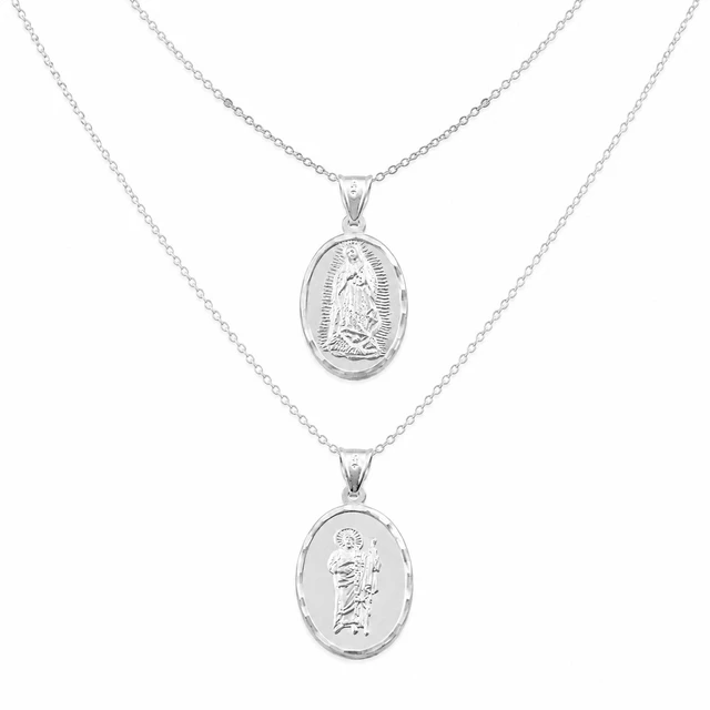 Alt view image 7 of 7 - MST 925 Sterling Silver Guadalupe & Saint Jude 2-Sided Pendant Necklace Unisex, All Ages