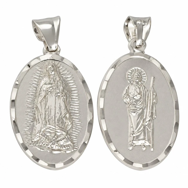 Main image of MST 925 Sterling Silver Guadalupe & Saint Jude 2-Sided Pendant Necklace Unisex, All Ages
