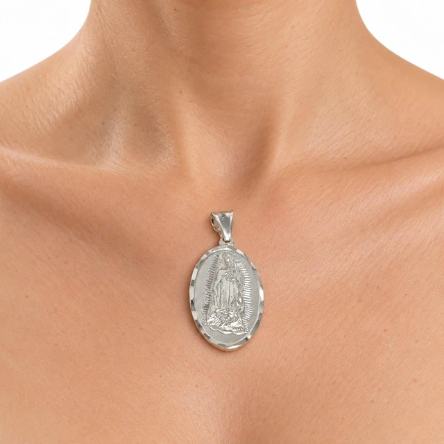 Alt view image 2 of 7 - MST 925 Sterling Silver Guadalupe & Saint Jude 2-Sided Pendant Necklace Unisex, All Ages