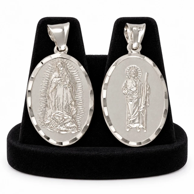 Alt view image 3 of 7 - MST 925 Sterling Silver Guadalupe & Saint Jude 2-Sided Pendant Necklace Unisex, All Ages