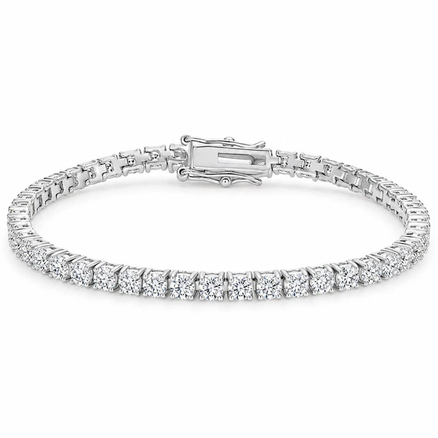 Main image of Solid 925 Sterling Silver 6.5 Tennis Bracelet 4mm Clear Cubic Zirconia Rhodium Plated for Women, Italy