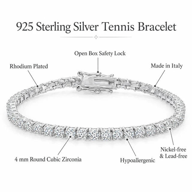 Alt view image 4 of 7 - Solid 925 Sterling Silver 6.5 Tennis Bracelet 4mm Clear Cubic Zirconia Rhodium Plated for Women, Italy