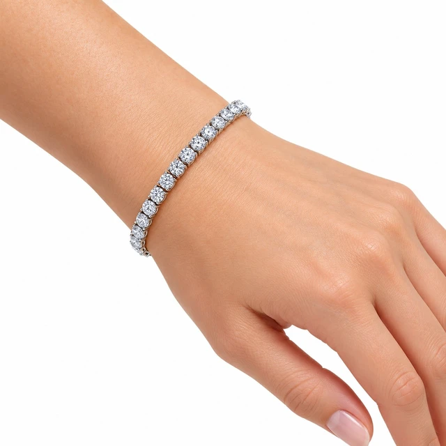 Alt view image 2 of 7 - Solid 925 Sterling Silver 6.5 Tennis Bracelet 4mm Clear Cubic Zirconia Rhodium Plated for Women, Italy