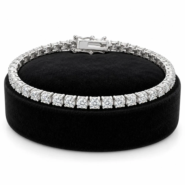 Alt view image 3 of 7 - Solid 925 Sterling Silver 6.5 Tennis Bracelet 4mm Clear Cubic Zirconia Rhodium Plated for Women, Italy