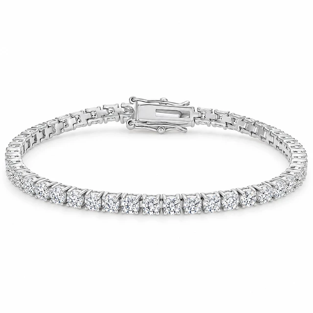 Main image of Solid 925 Sterling Silver 7.5 Inch Tennis Bracelet 4mm Clear Cubic Zirconia Rhodium Plated for Women BB2471-7.5